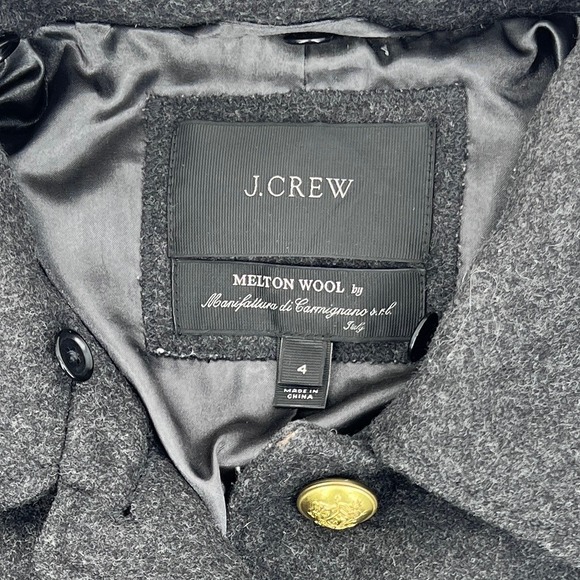 J. Crew Melton Wool Coat Dark Gray Gold Crest Button Military Jacket Size 4 - Picture 2 of 8